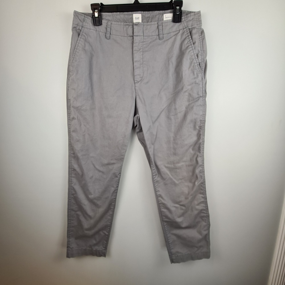Gap Downtown Khaki Gray Tapered Ankle Chino Pants Womens Size 14 Stretch Casual